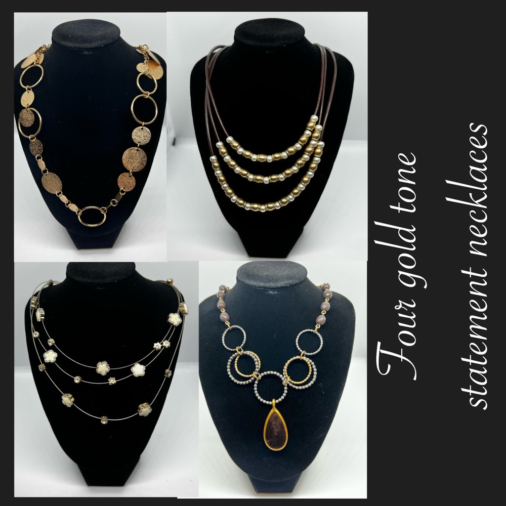 Gold Tone Statement Necklace Set of four